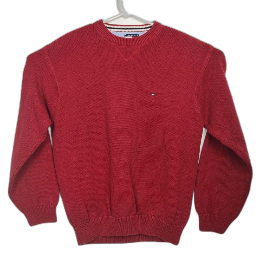 VTG Tommy Hilfiger Pullover Sweater Red Men's XL Crew Neck 90's/Y2K